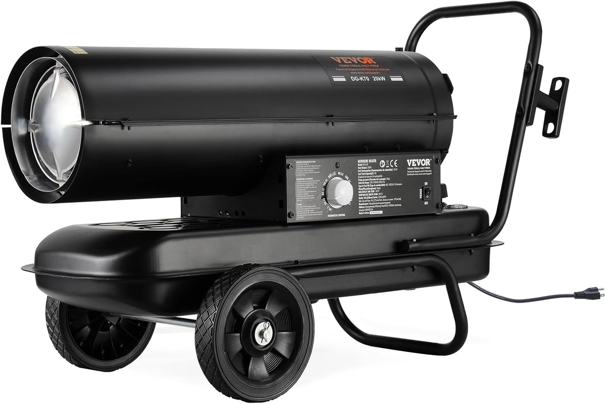 Vevor Elektrische kachel Kerosine diesel gepulseerde luchtverwarming, 70.000 BTU, tank 19 l, zwart, draagbare bijverwarming, thermostaatbediening