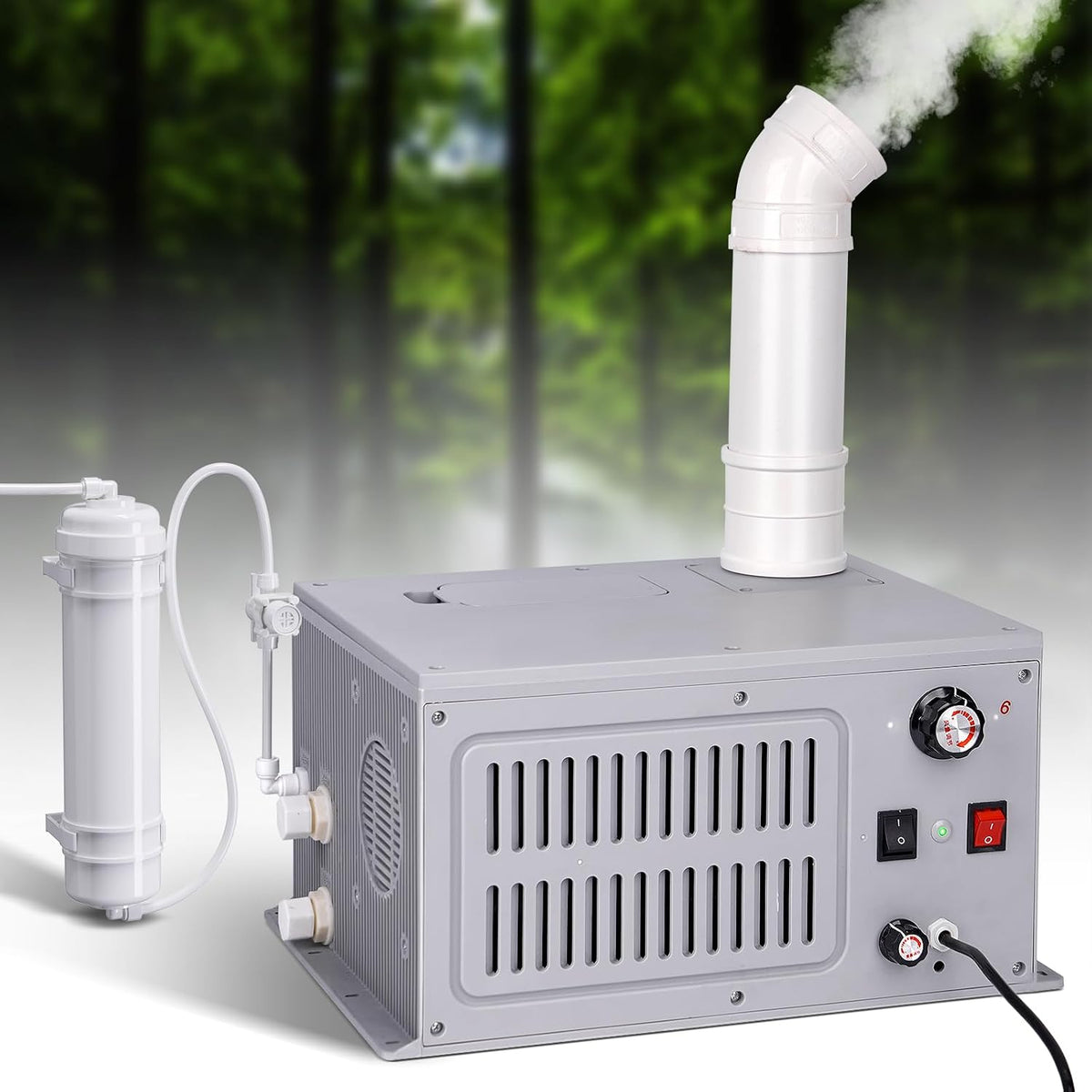 Mogoulua Luchtbevochtiger Industriële 270 m3/h groot volume nevel ultrasone, met universeel filter PVC-buis, voor werkplaats, supermarkt, magazijn