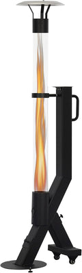 Terrasverwarmer Green Flame Pellet, 6.5kW vermogen, grondplaat voorzien van 2 wielen., Gepoedercoat zwart, Buitenverwarming, Aluminium reflector
