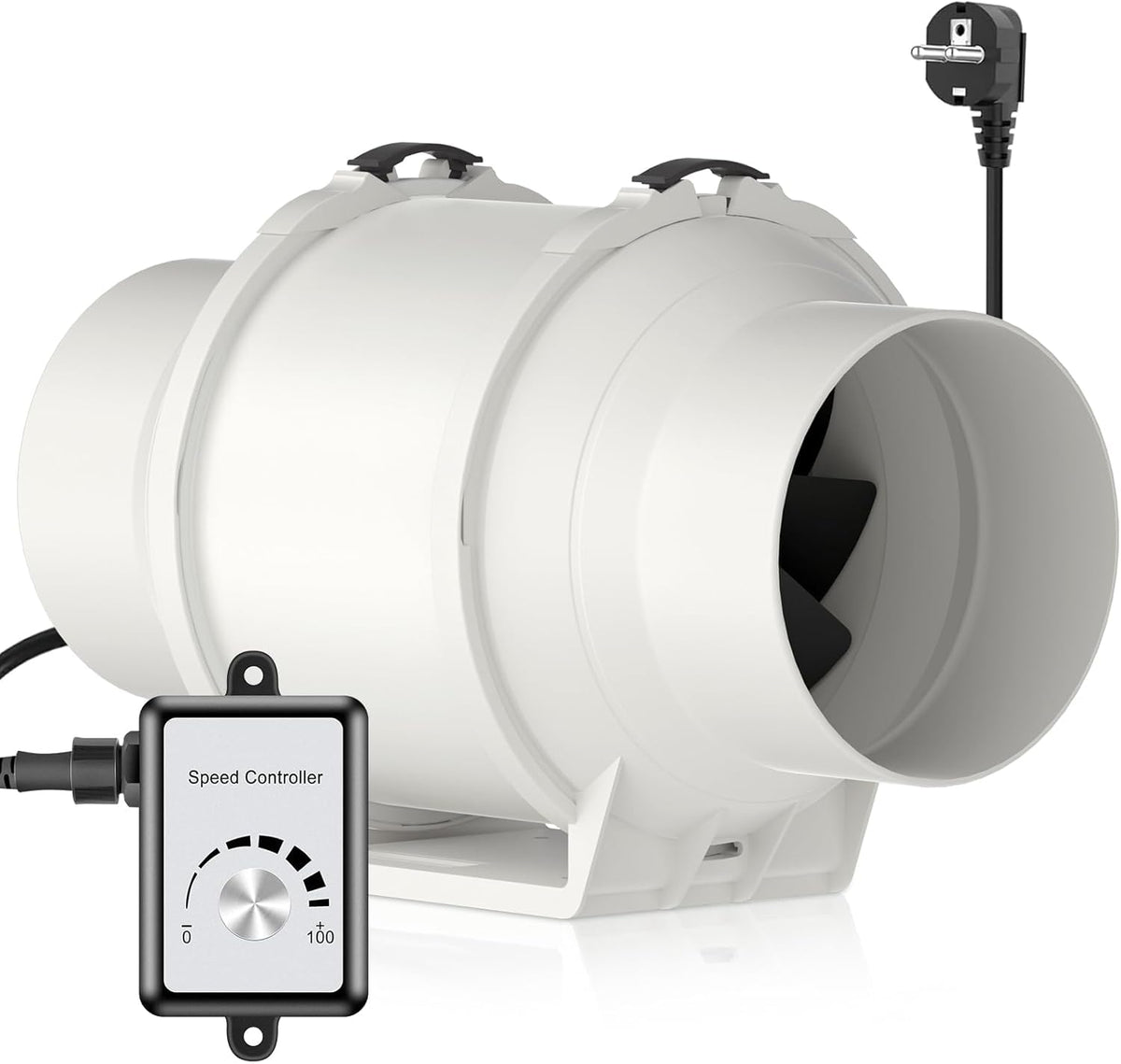 HG Power Ventilator 125 mm regulierbare afvoerventilator, toerentalregelaar, energiebesparend, stille kanaalventilator, badkamerventilator