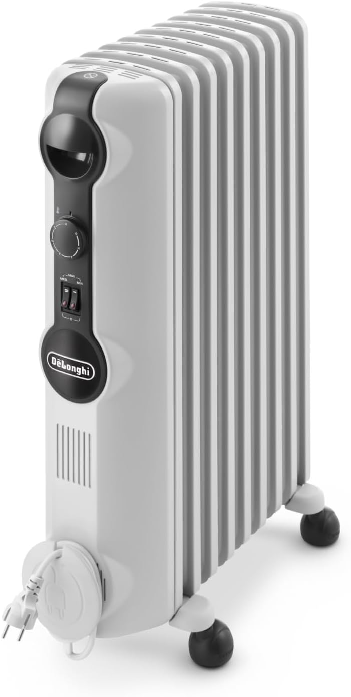 Elektrische kachel De'Longhi Radia S TRRS0920, voor Ruimtes tot 60m3, met 3 Verwarmingsniveaus, 2000W, Wit, Oliegevulde Radiator