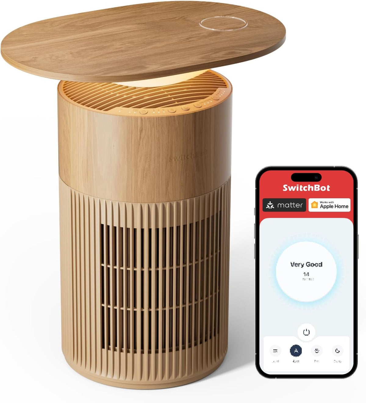 SwitchBot Luchtreiniger, CADR 400 m3/h tot 83 m2 kamer, HEPA-filter verwijdert 99,97% schimmel en stuifmeel, met app-besturing en nachtlampje