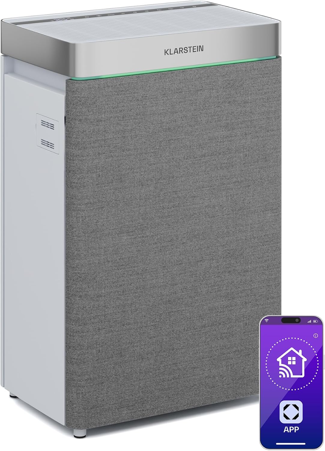 Klarstein Luchtreiniger AireLux, CADR 400 m3/h, 6,2L tank, voor kamers tot 60 m2, HEPA & Actieve Koolstoffiltratie, Slimme WiFi-bediening, Stille UV