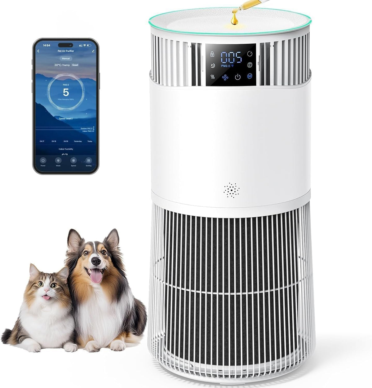 Vozascly Luchtreiniger P2 Smart, voor CADR 463 m3/h, verwijdert 99,98% van allergenen rook, met HEPA-filter, met app, voor huisdieren, stof, geur