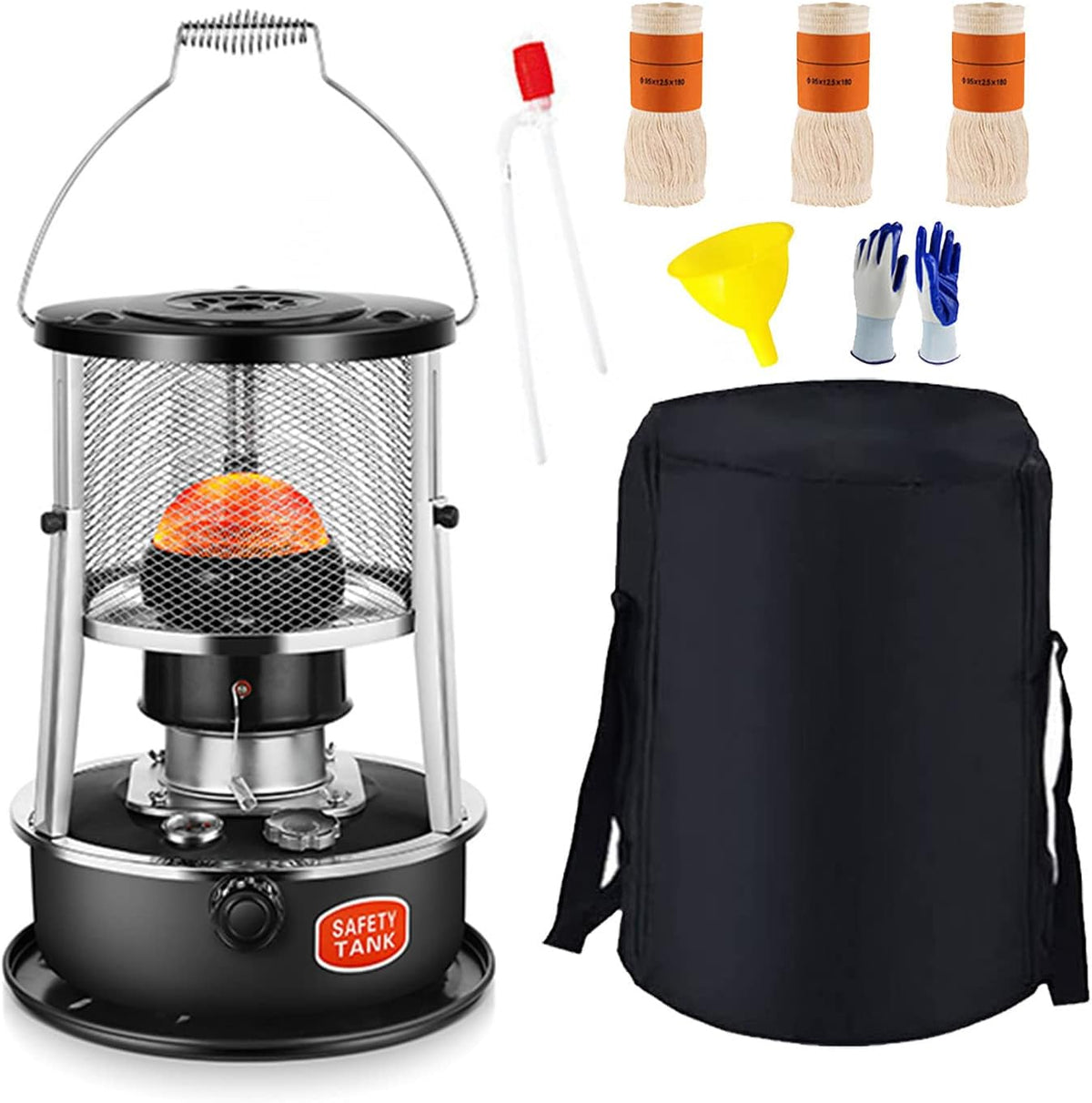 Suwooy Elektrische kachel Draagbare Kerosine 4.5l, 360 ° Surround Verwarming, Green-4.5L, Zonder Elektriciteit, Petroleum Heater Zwart/Groen