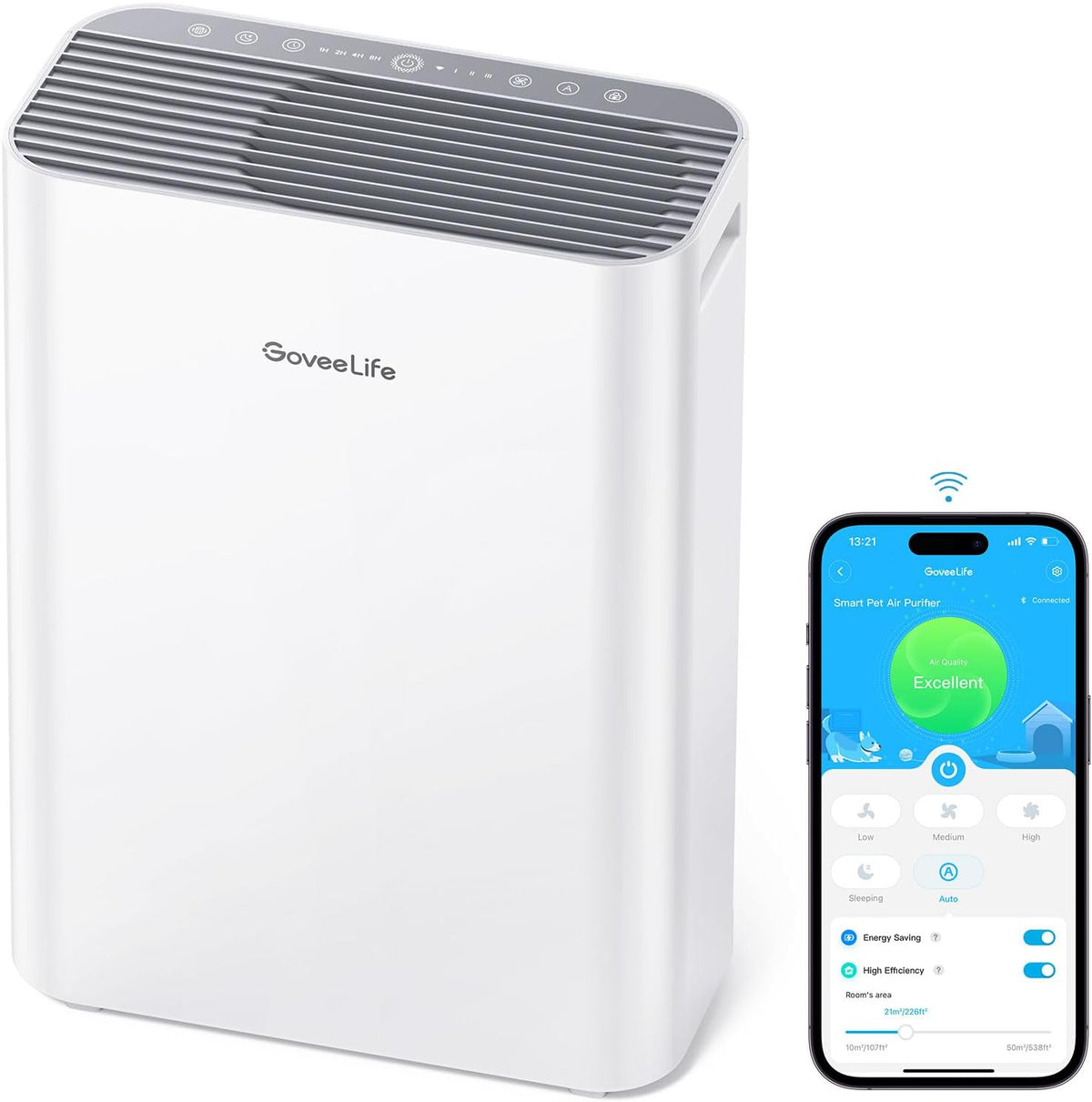 Luchtreiniger Proaustin Slimme luchtreinigers, met PM2.5-sensor, 24dB grote luchtreiniger, met app-bediening, voor thuis, grote kamer, voor huisdieren