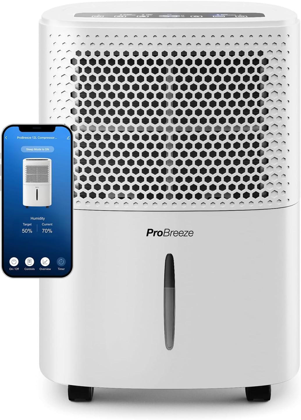 Pro Breeze Luchtontvochtiger, met Eco Compact 12L/Day Smart luftentfeuchter elektrisch - 5p/u verbruik, Automatische vochtbestrijder, voor slaapkamer