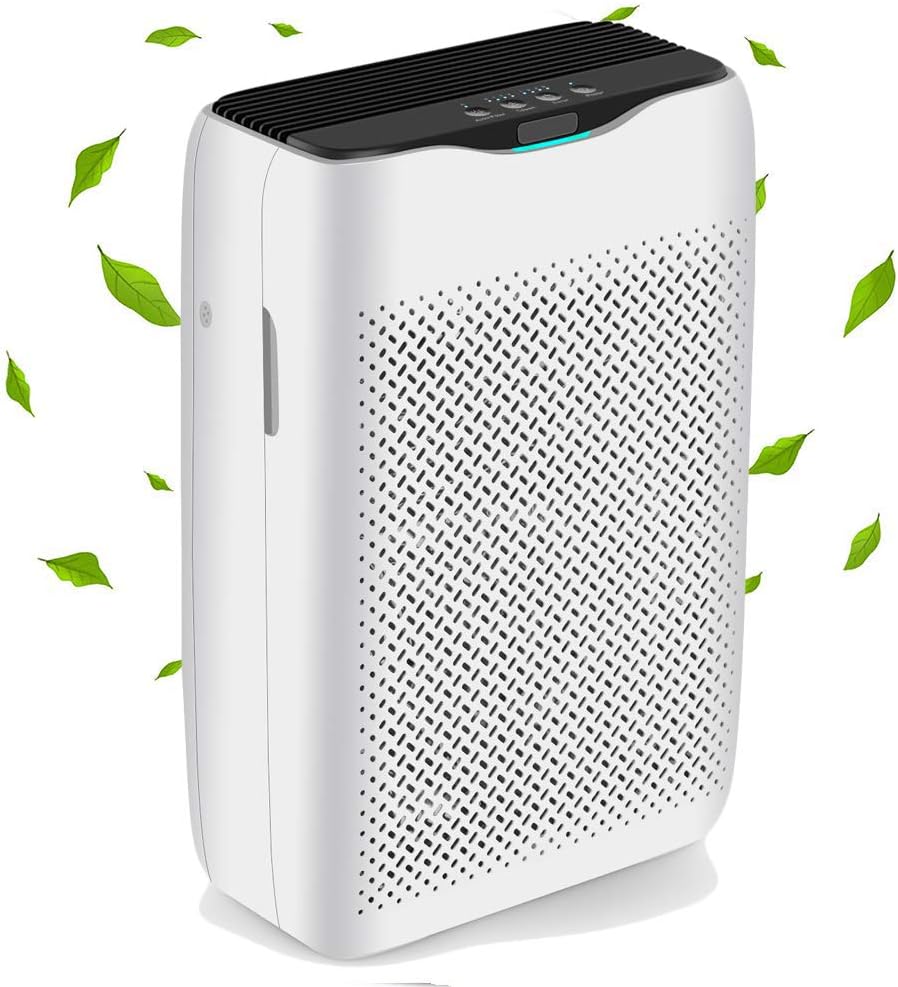 Coocheer Luchtreiniger, en CADR 258 m3/h, 99,97% filtervermogen, met HEPA-combifilter en actieve koolfilter en auto-timer, voor allergie, woning