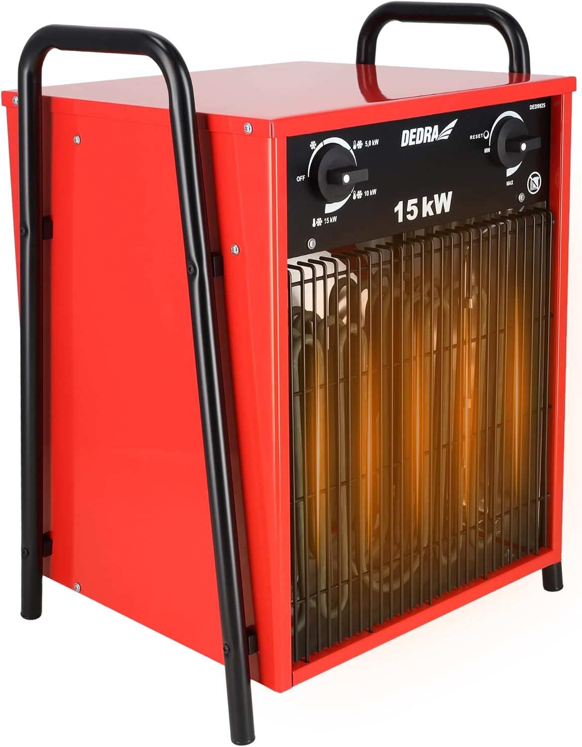 Dedra Elektrische kachel luchtverwarmer 15 kW, geschikt, rood, vierkant, voor gebruik in afgesloten ruimtes, thermostaat, drie bedrijfsstanden