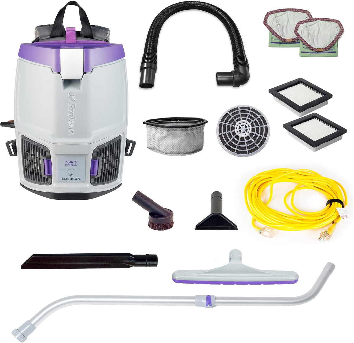 Proteam Nat- en droogzuiger GoFit 3 rugzak leeg, 3 qt, met Xover Multi, Surface Telescoping Stick Tool Kit, bedraad