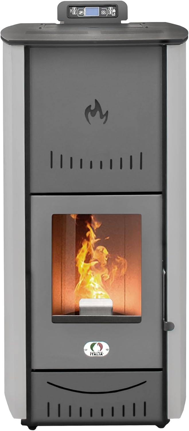 Elektrische kachel Stufe A Pellet Italia New York 20 kW WiFi pelletkachel hydro-geproduceerd warmte, autonomie 22 uur, efficiëntie 90%
