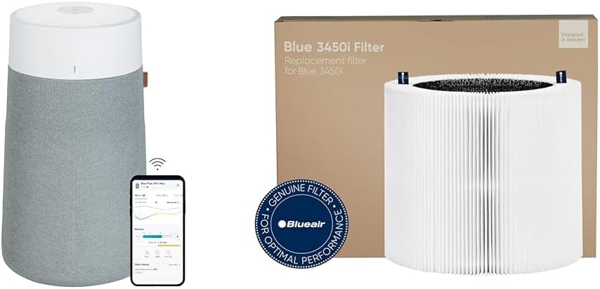 Luchtreiniger Blueair 3450i Max Slimme, voor Grote Kamers & 1 Pak Origineel 3450i Max Luchtreiniger Vervangingsfilter
