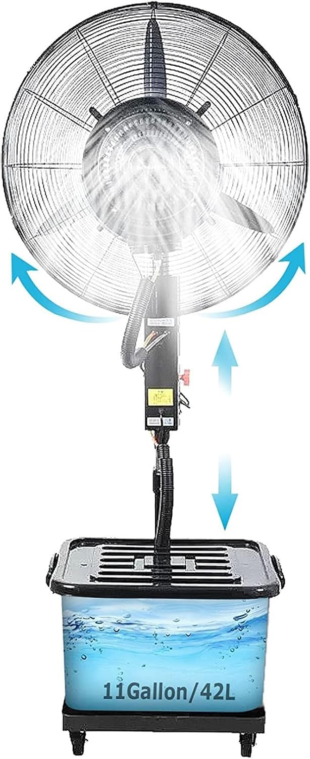 Mariych Ventilator Industriële Mister-, met watertank van 42 liter/11 gal, 3 snelheden en instelbare nevelwaarde, terras en kas(Diameter 81cm)
