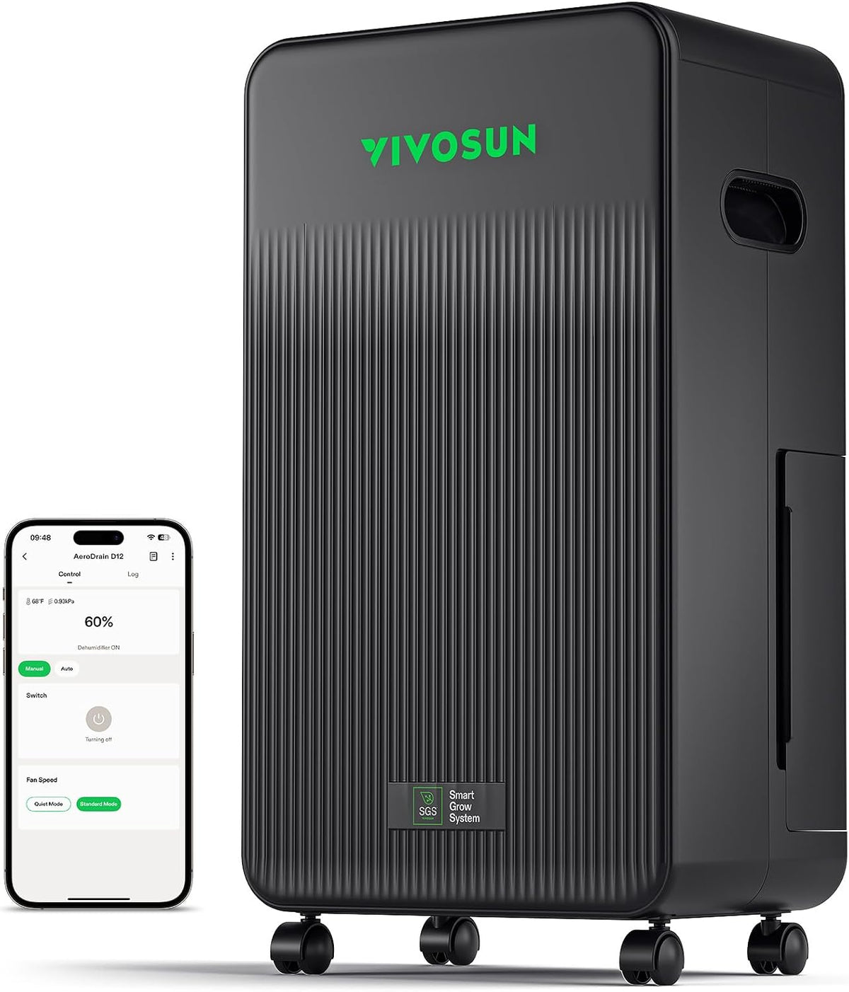 Vivosun Luchtontvochtiger AeroDrain D12 Slimme milieuontvochtiger, tot 12 l/dag, 2 l watertank, slimme afstandsbediening, ontworpen, voor kweektenten