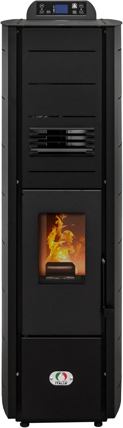 Pelletverwarmingssystem Stufe A Pellet Italia Colonna New 8 kW Slim – heteluchtoven, efficiëntie 93%, verwarmingsvermogen 70 m2, supercompact design