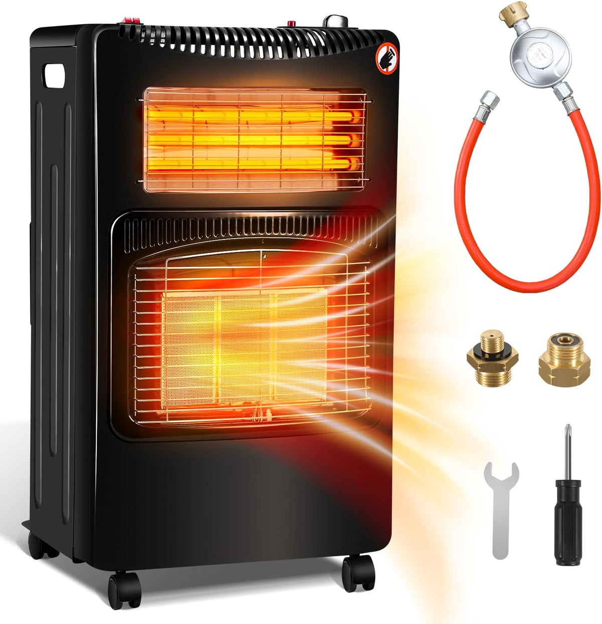 Terrasverwarmer Cecaylie Gasverwarming 4,2 kW + 1,26 kW 3 warmtestanden, voor flessen tot 15 kg, met regelaar en adapter