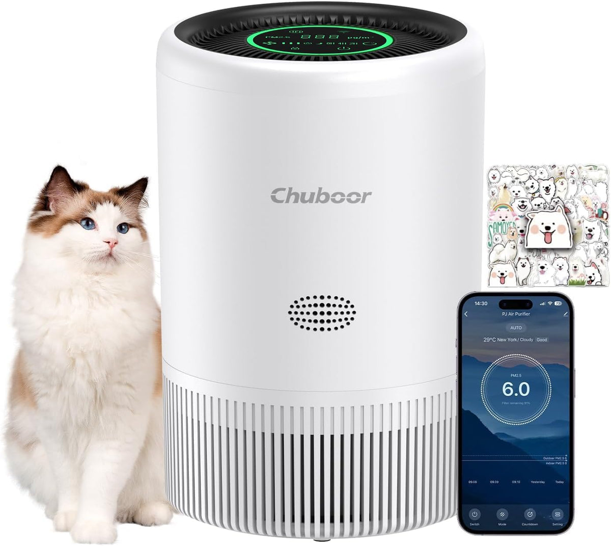 Chuboor Luchtreiniger, app-bediening, voor mensen, met allergieën, luchtfilter