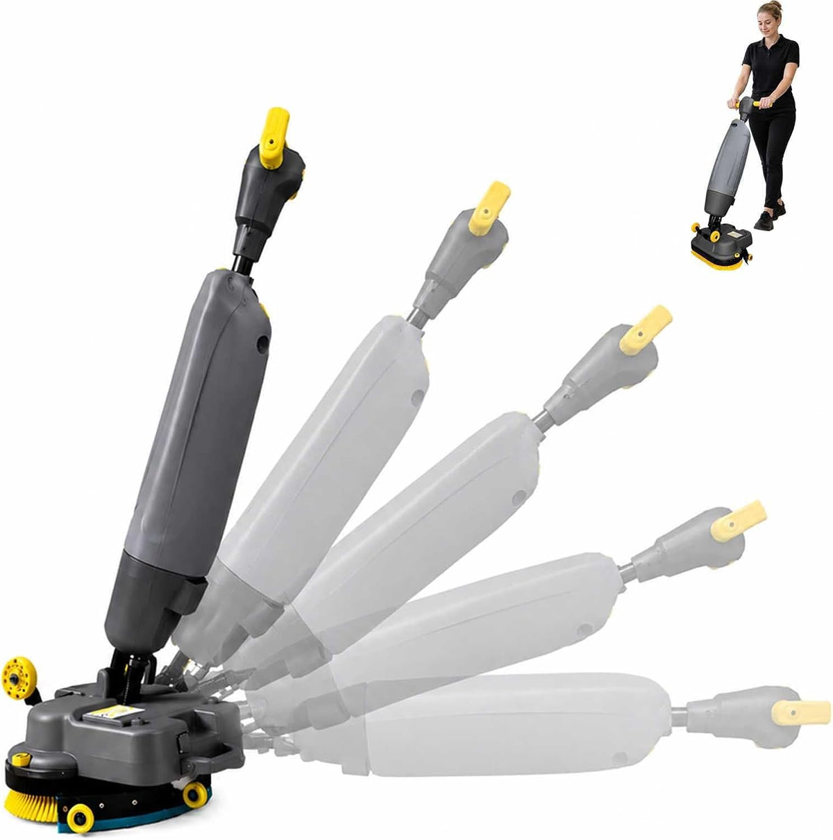Vloerreinigingsmachine Commerciële vloerschrobber, 36 V op batterijen, 4 l/6,5 l tanks, draadloze reinigingsmachine van 17 inch, 360 ° draaibare dweil