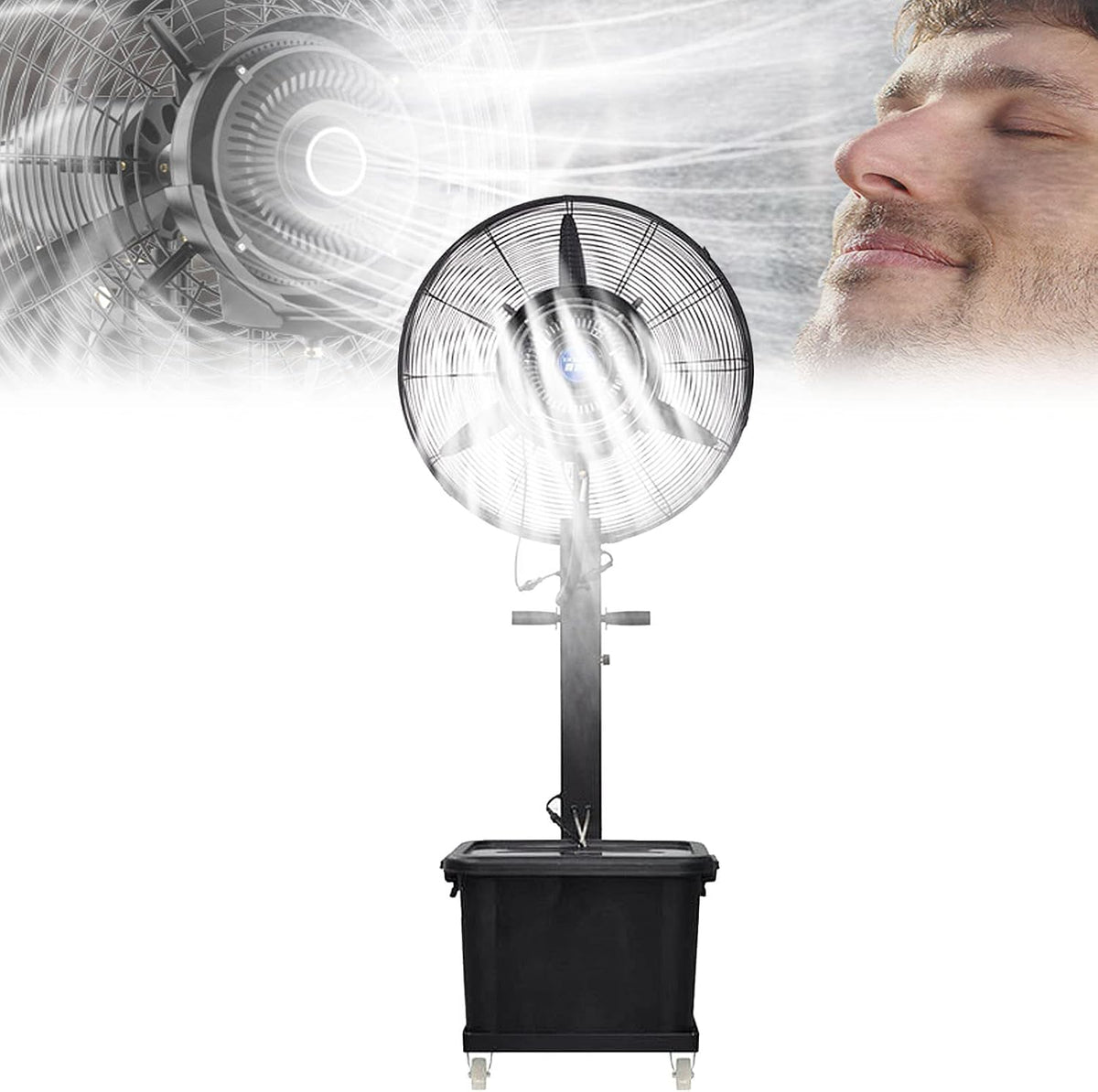 Ventilator Industriële vernevelingsventilator, met 12L tank, 3 snelheden, 60° oscillatie, staande staande staande ventilator, buitenkoeling