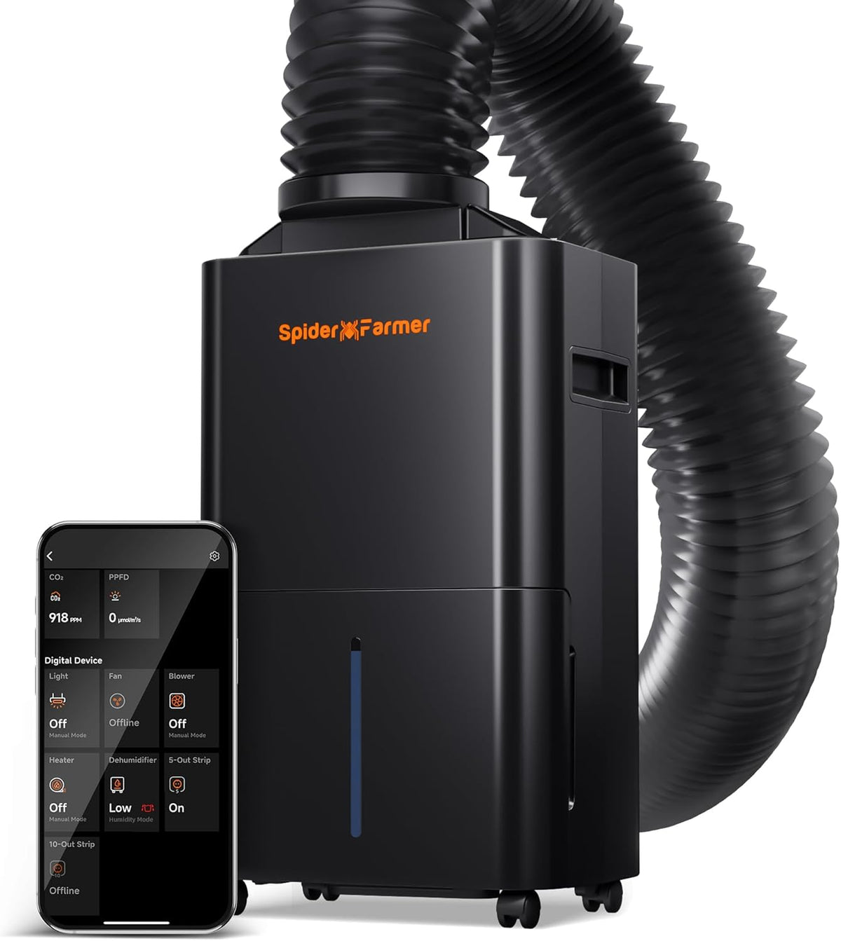 Spider Farmer Luchtontvochtiger Grow Box 12L/24H elektrische, 24-uurs timer, met afvoer- en ventilatiepijp, automatische ontdooiing, ideaal