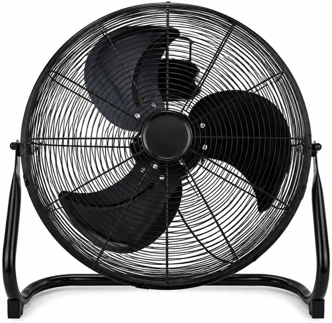 Ventilator JYC Creative Industriële vloerventilator, 45 cm, 120 W, 3 snelheden, zwart, verstelbare helling, draaggreep, metalen ventilator, garage