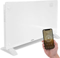 Elektrische kachel Vonroc Luxe, met glazen paneel – 1250W/2500W, Verwarmt ruimtes tot 30m2, met app (via Wifi) als handmatig, Wit, Convectorkachel