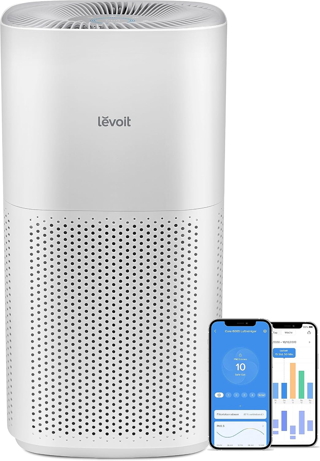 Levoit Luchtreiniger CORE 600S HEPA-, CADR 697 m3/u, voor woningen tot 147 m2, PM2,5-display en automatische modus, bediening via app, met allergieën
