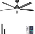 Ventilator Ohniyou Plafondventilator, 152 cm, 5 aluminium vleugels, met afstandsbediening/app, zwart, met verlichting, industriële plafondventilator