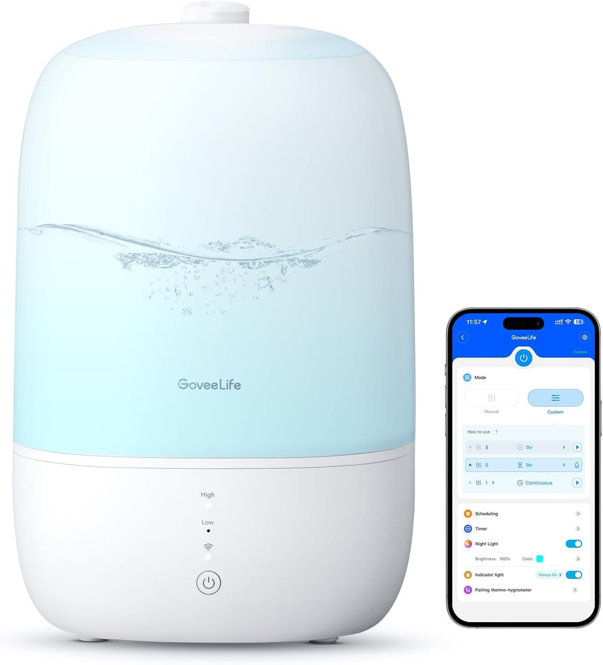 GoveeLife Luchtbevochtiger, 3L Top Fill Cool Mist luchtbevochtigers, WiFi luchtbevochtiger, Slimme luchtbevochtigers, voor slaapkamer
