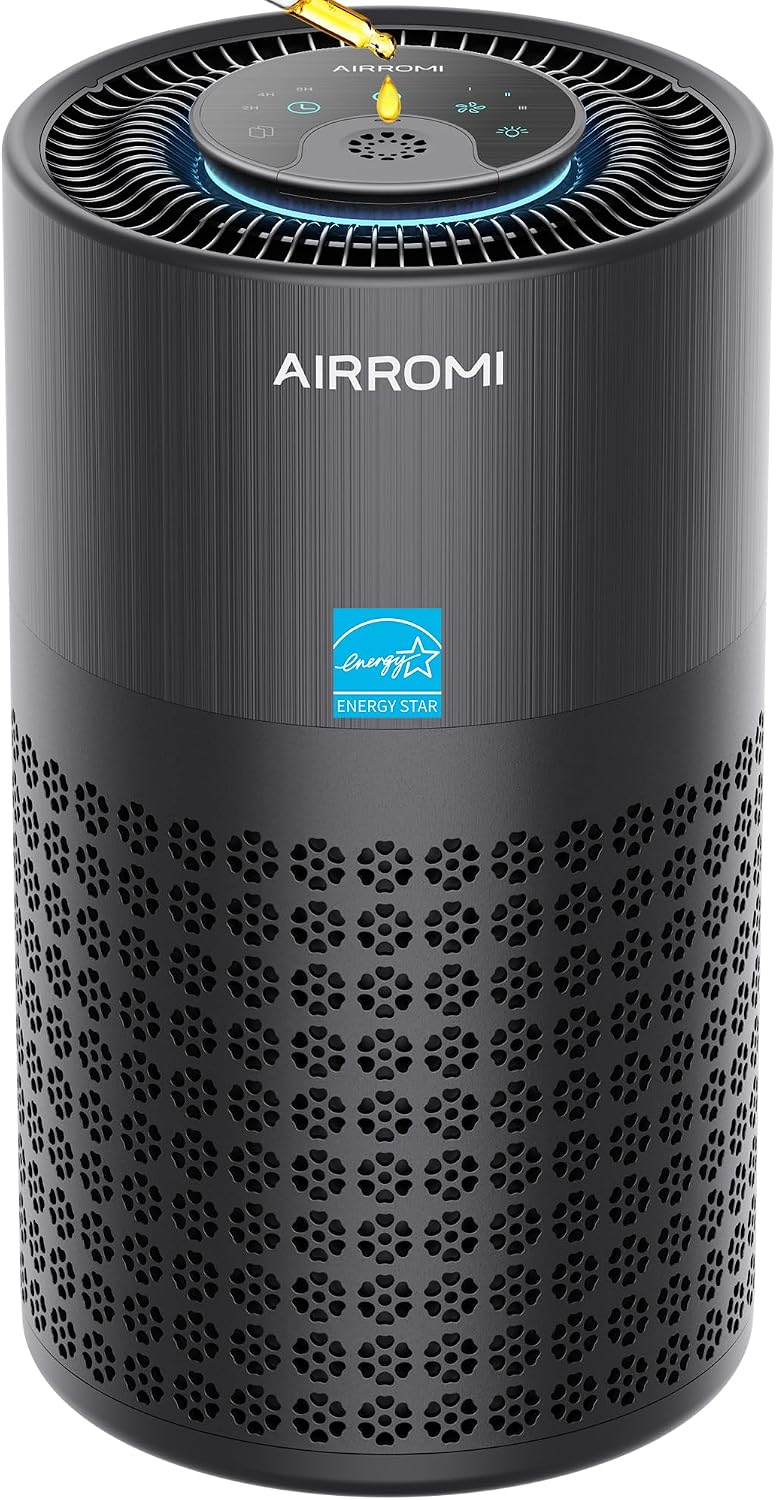Luchtreiniger Airromi, met echt H13 HEPA-filter, 3-in-1 filter, afdekkingen tot 360 graden, voor slaapkamer, huisdierenluchtreiniger, voor huiskatten