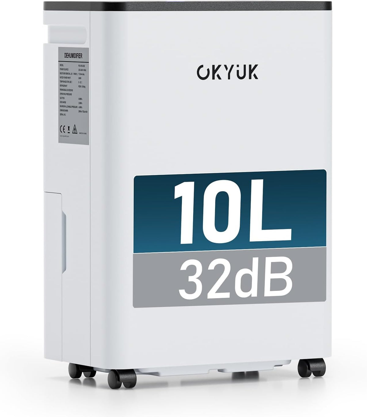 Okyuk Luchtontvochtiger Elektrische, kelder (10 l, 10 liter, 30 m2, met digitale luchtvochtigheidsweergave, voor thuis, met automatische uitschakeling