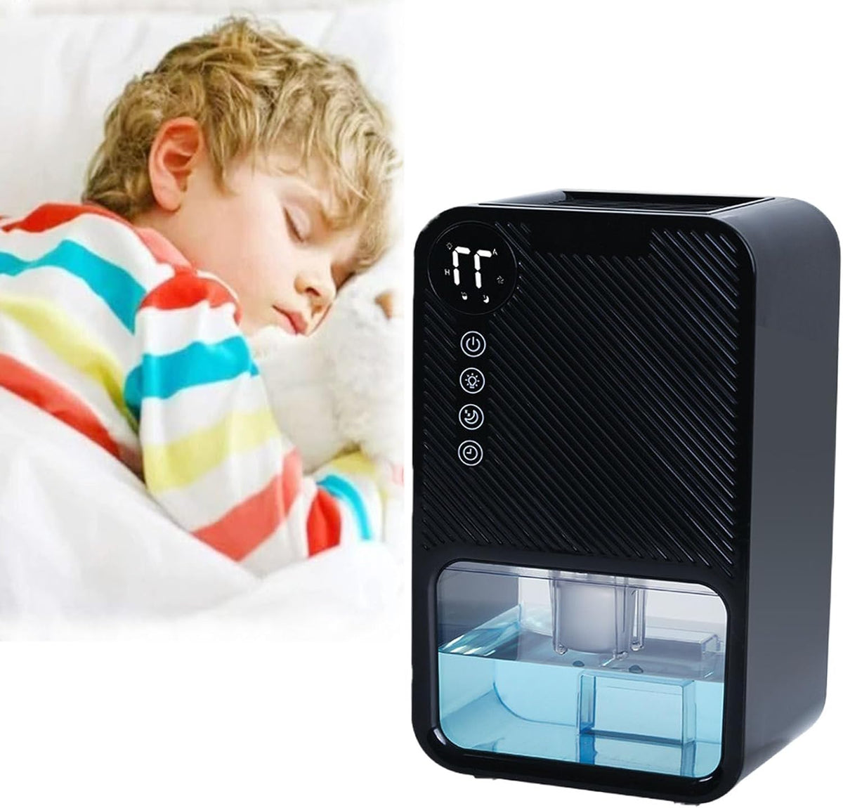 flatpincololee Luchtontvochtiger Draagbare, 7 Kleuren Omgevingslicht En Grote Watertank Van 1000 Ml, zwart, Voor Thuis, Automatische Uitschakeling