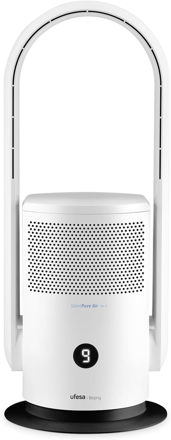 Ufesa Luchtreiniger Beijing Bladeloze 2‐in‐1 Ventilator en, CADR 90 m3/h, 8u Timer, 35W, HEPA13‐Filter, 9 Snelheden, 80o Oscillatie, Afstandsbediening