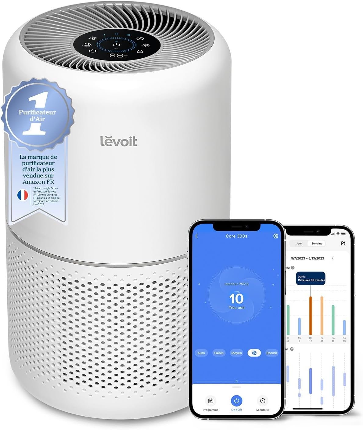 Levoit Luchtreiniger Intelligente HEPA- tegen allergieën pollen en gras, 22 dB stil, reinigt tot 50 m2, Core 300S, bediening via Alexa app