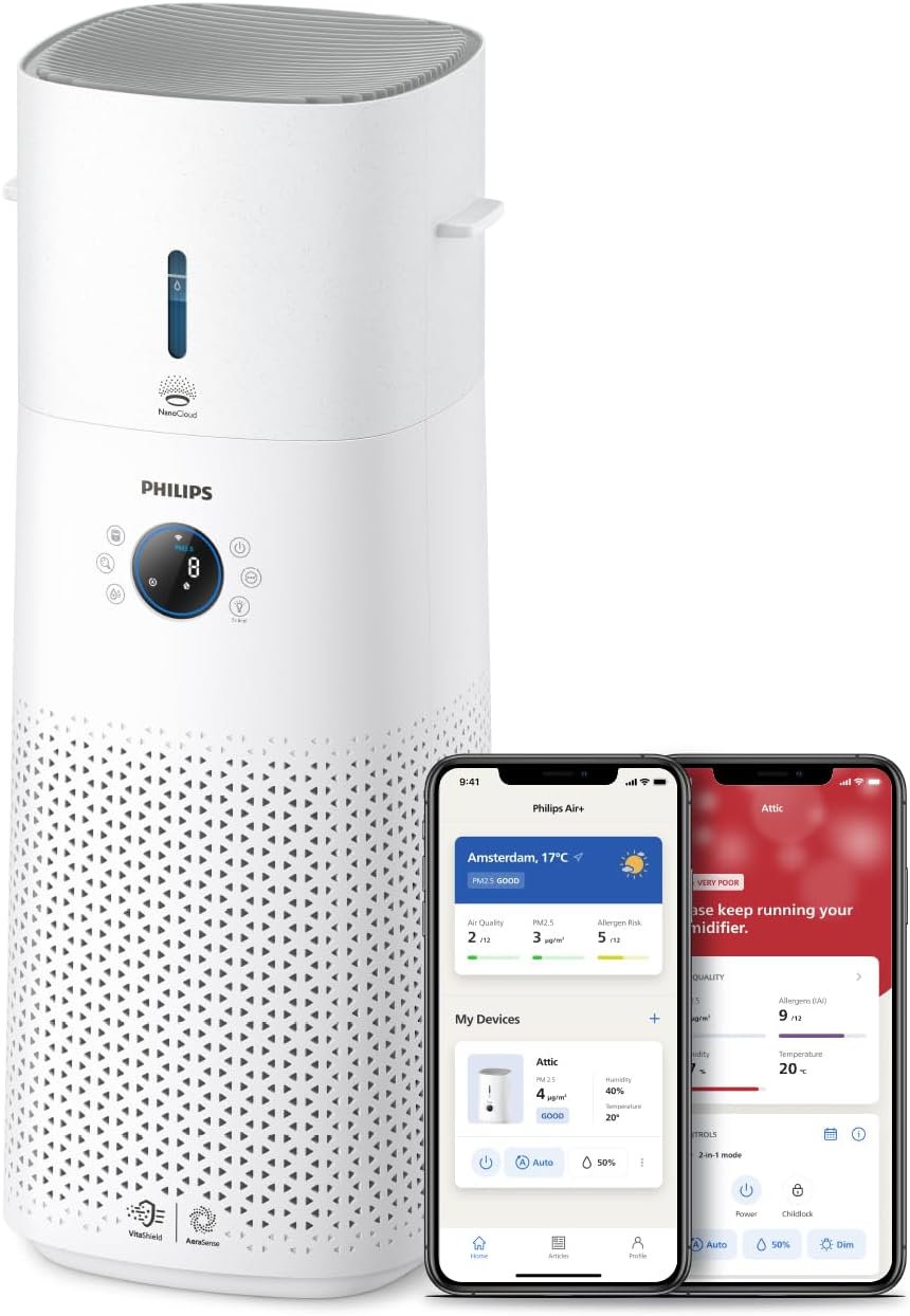 Philips Luchtreiniger 2-in-1 & Bevochtiger 3000-3-laags HEPA filtratie