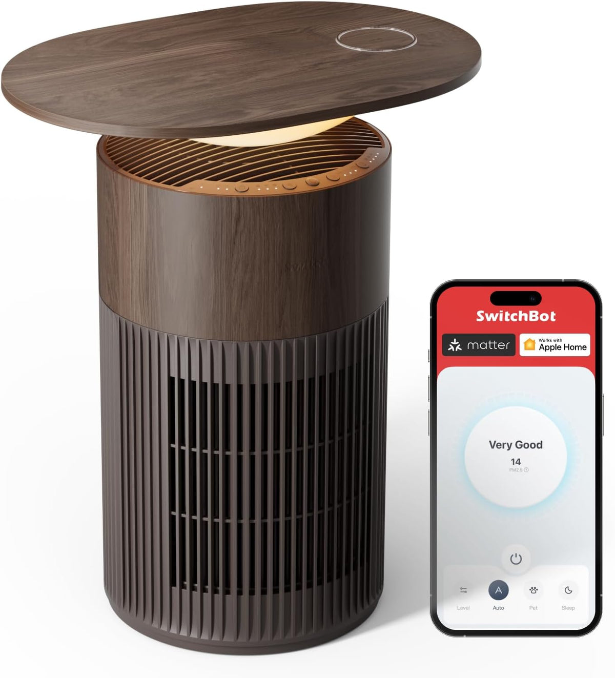 SwitchBot Luchtreiniger, CADR 400m3/h Tot 83m2, Filter Verwijdert 99.97% Schimmel, 20dB Slaapmodus, Met App, HEPA, Bediening En Nachtlampje, Stof