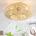 MiiR Ventilator Plafondventilator, Met Verlichting E27 Retro Rotan En Bamboe Plafondventilator, Met Ventilator 6 Windsnelheden Licht