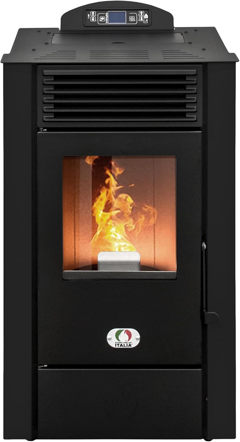 Stufe A Pellet Italia Elektrische kachel Alaska Ventilatorkachel, 10 kW, 20 uur programmeerbaar, efficiëntie 91%, 85 m2, 5 snelheden en vermogen, wifi