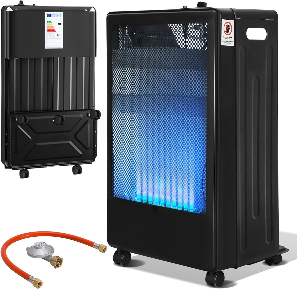 Peviasot Elektrische kachel Gasverwarming, voor gasflessen tot 15 kg, 3800 watt, incl. gasdrukregelaar, voor binnenruimtes, gaskachel, warmtestraler