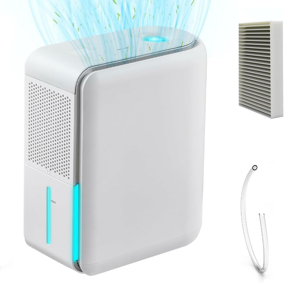 Luchtontvochtiger Slimme, met luchtfiltratie 1000 ml, 4 modi, 7-kleuren LED-verlichting - ideaal, timer, afvoerslang, temperatuurweergave
