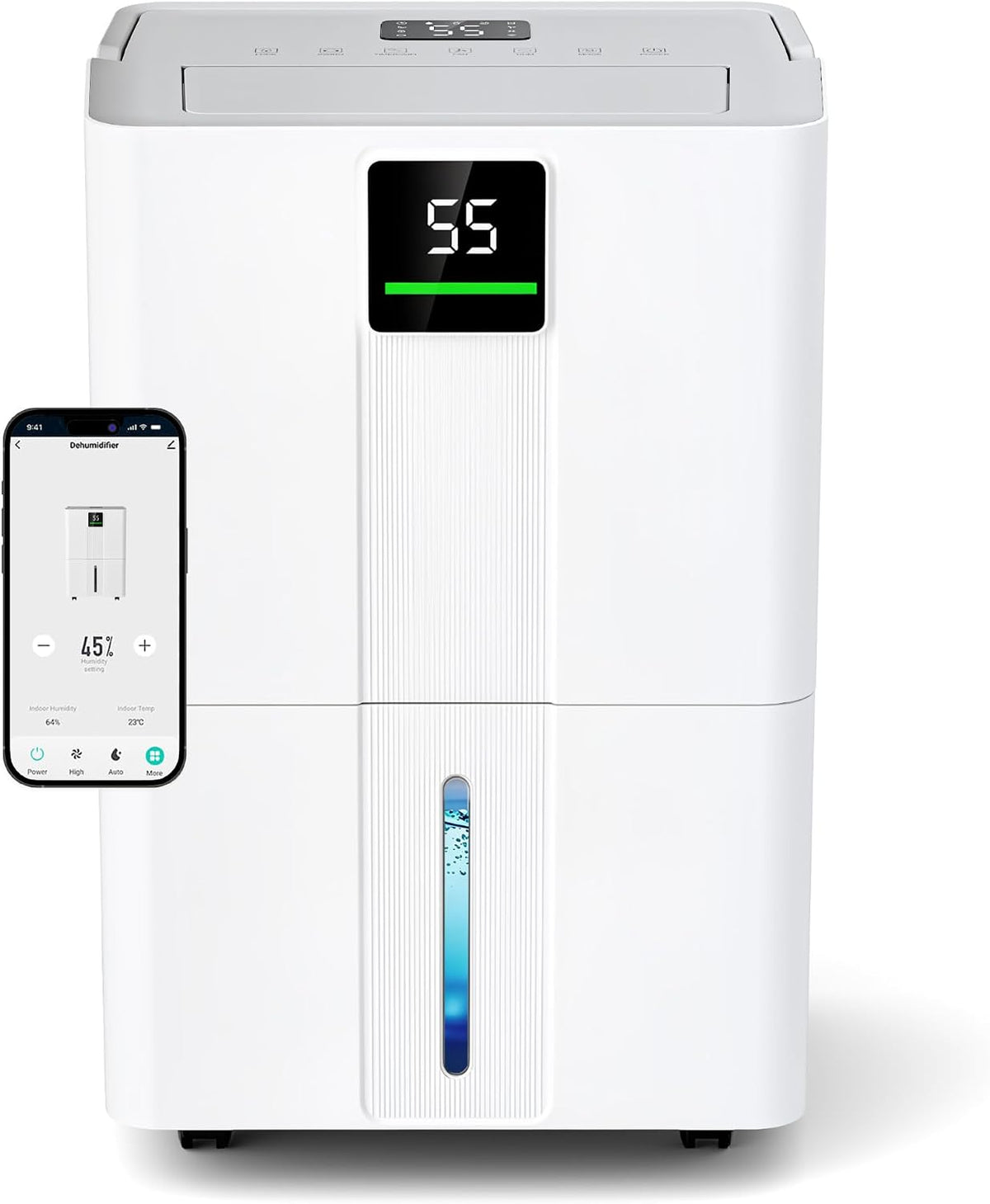 Jummico Luchtontvochtiger Ontvochtiger, 30 l/dag, 24-uurs timer, met 5,5 liter tank, 2 ventilatieniveaus, smart wifi-ontvochtiger, badkamer, kantoor